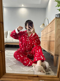 100% Cotton Pajamas for Women Loose Cartoon Long Sleeve Pants Loungewear Women 2 Piece Set Pj Women Outfit Sleepwear Set Pijamas