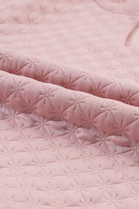 Light Pink Split Neck Quilted Long Sleeve Top