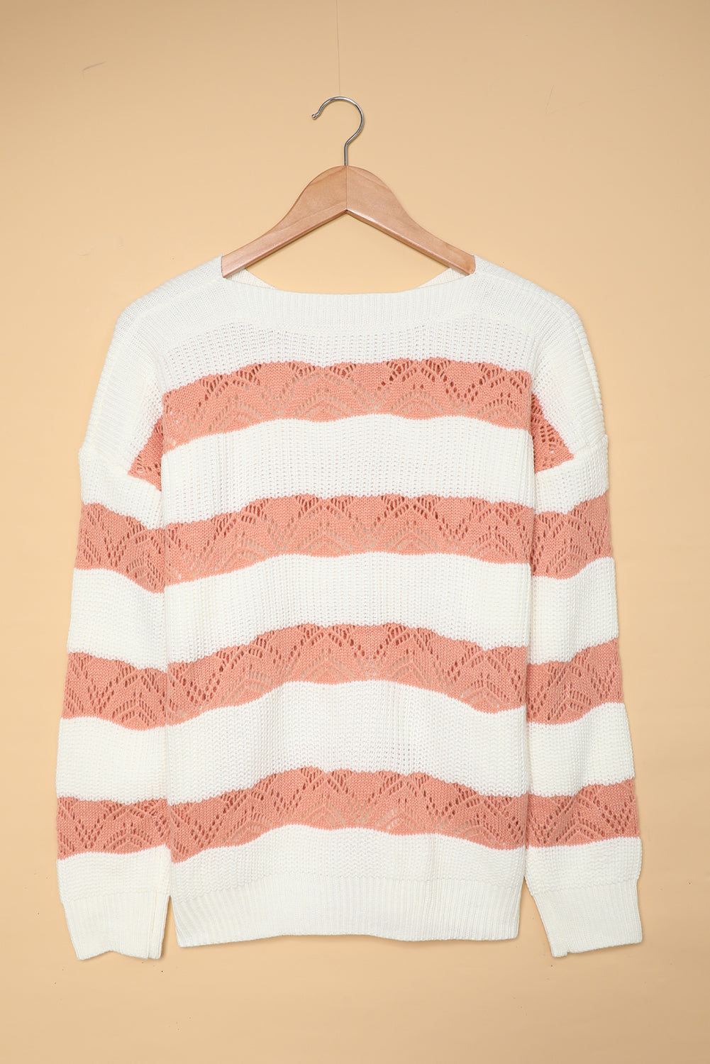 White Striped Colorblock Knit Sweater