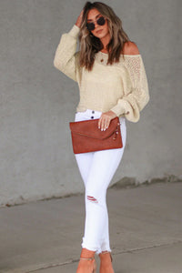 Apricot Sheer Openwork Knit Sweater