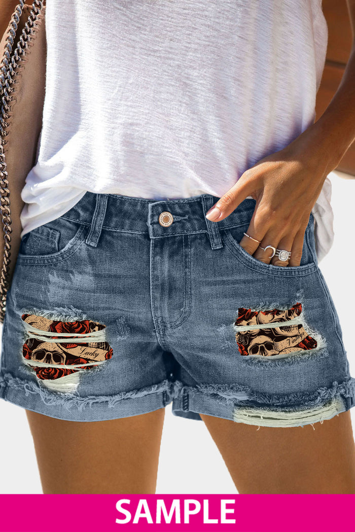 Blank Apparel - Distressed Ripped Rolled Hem Blue Denim Shorts