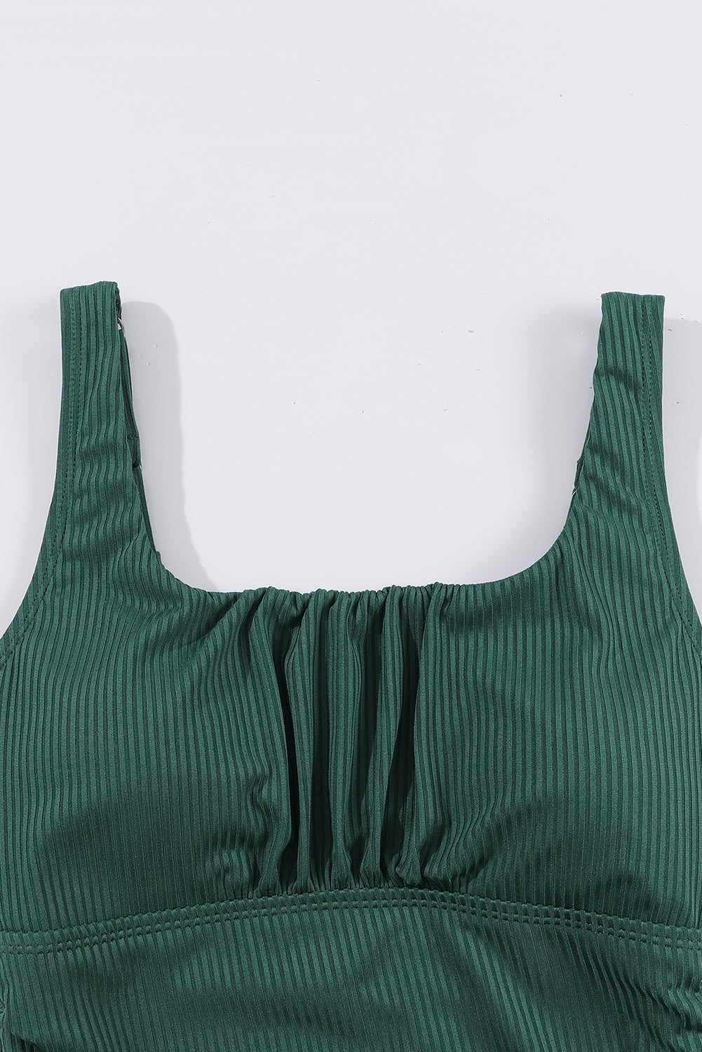 Blackish Green Ruched U Neck Ribbed Tankini