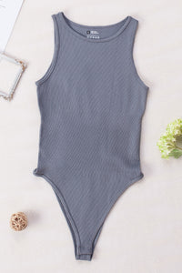 Gray Solid Color Ribbed Sleeveless Sport Romper