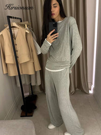 Hirsionsan 2024 Modal Soft Loose Sets Women 2024 Casual Two Pieces Long Sleeve T Shirts and High Waist Dresses Outfits Tracksuit