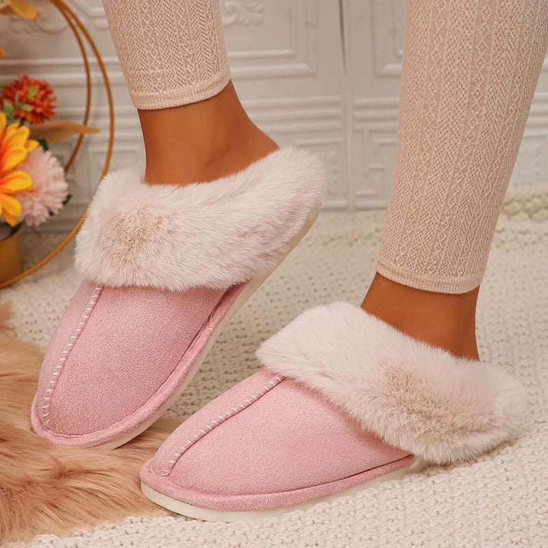 Closed Toe Warm Cotton Slippers Women Faux Fur Thicken Plush Winter Home Shoes Woman Lightweight Casual Indoor Slides Female