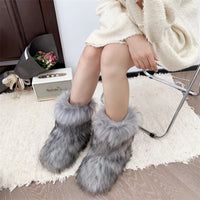 New Winter Fur Onepiece Raccoon Fur Female Snow Boots Fur Shoes Outdoor Mid Leg Boots