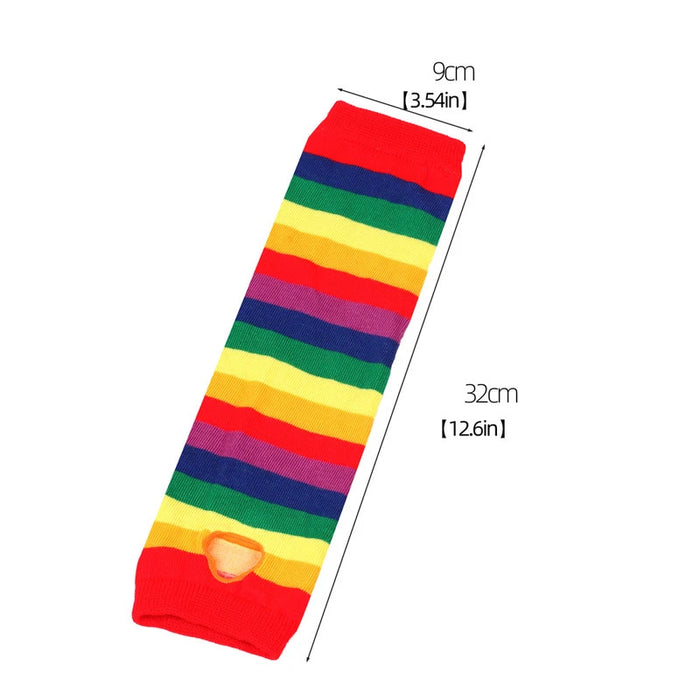 Rainbow Long Sleeve Woman Winter Arm Warmers Knit Cuffs Gloves Colorful Striped Sleeves Holiday Party Arm Cover Cosplay Gloves