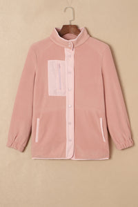 Pink Sherpa Contrast Trim Zipped Pocket Jacket