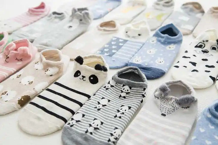 Kawaii Harajuku Cartoon Women Socks Cotton Invisible Sock Cute Animal Stereo Ear Girl Ankle Funny Breathable Socks Calcetines