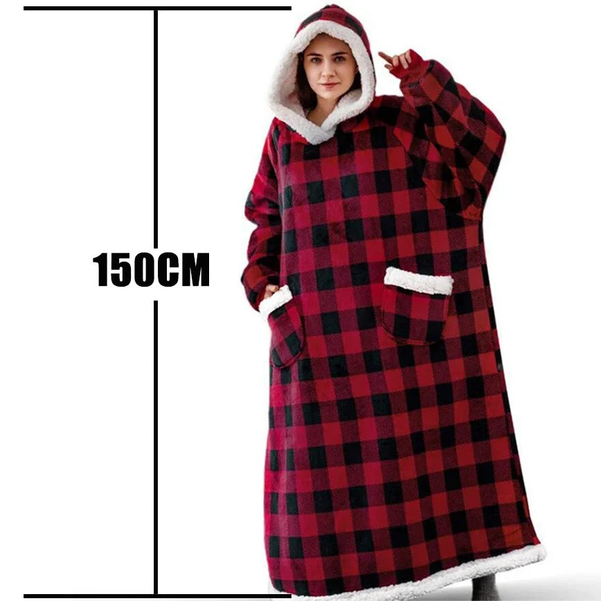 Winter Hoodies Sweatshirt Women Men Pullover Fleece Giant TV Oversized Blanket with Long Flannel Sleeves