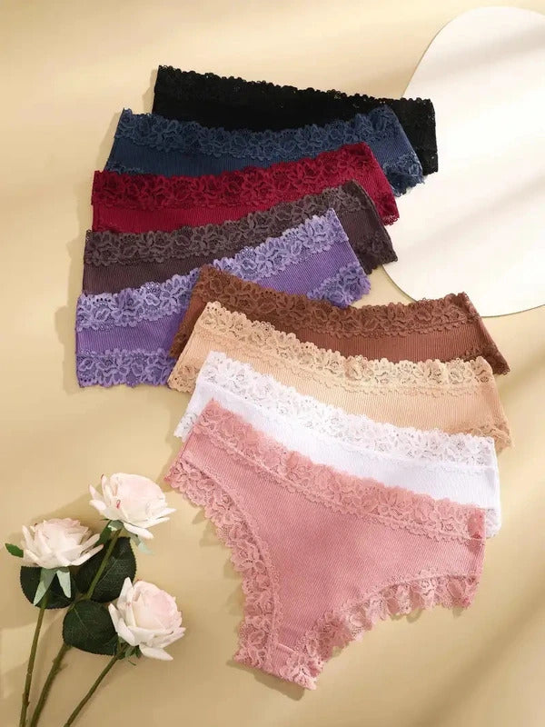 5Pcs/set Women Cotton Panties Floral Lace Intimate Underwear Trendy Patchwork Lace Briefs Female Soft Underpants Lingerie S-XL