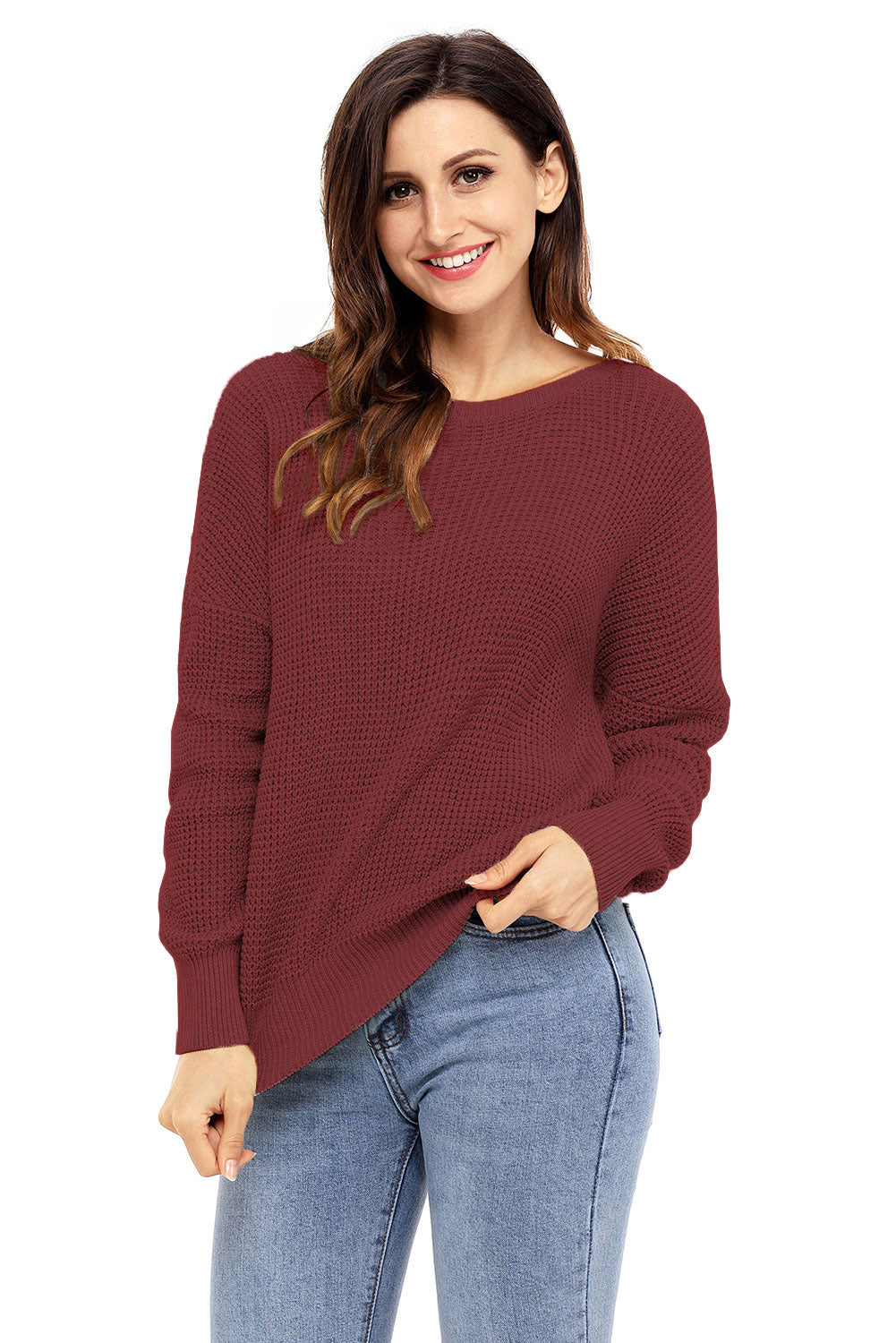 Brown Cross Back Hollow-out Sweater