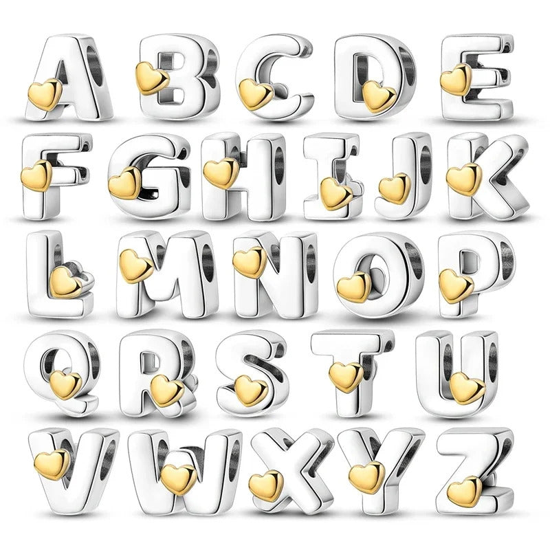 925 Silver 26 Letters A-Z Alphabet Beads Charms Fit Pandora Bracelet Charm Real Silver for Woman Jewelry Bead