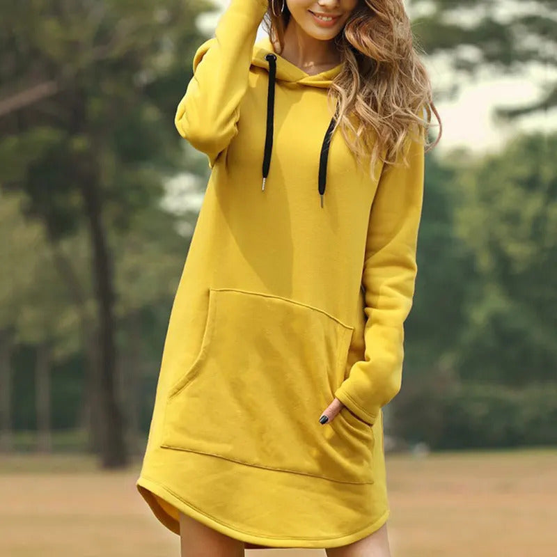 Jocoo Jolee Casual Loose Solid Women Hoodies Long Style Sweatshirt Casual Pocket Oversized Hoodie kpop Hoody Dress Pullover