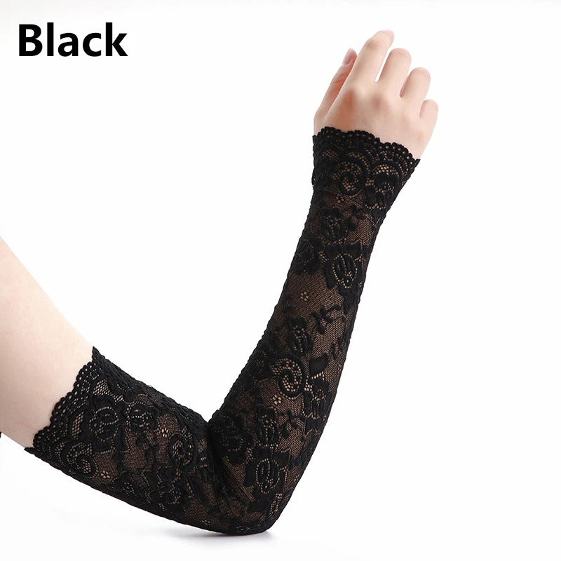 Summer Sunscreen Lace Arm Sleeve Women Long Mesh Yarn Arm Cover Sun UV Protection Fingerless Arm Cuffs Outdoor Driving Gloves