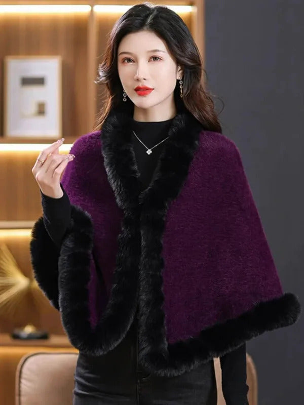 Fashion Elegant Faux Fur Trims Mink Cashmere Fleece Cape Women Cheongsam Wedding Dress Shawl Cloak Short Coat Winter Autumn