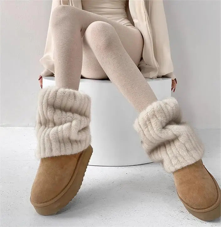 Women Thickened Imitation Mink Fur Plush Leg Warmers Boots Cover Warm Leggings Boots Mid Length Socks Harajuku Party Accessories