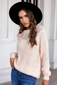 Gray Round Neck Lace Splicing Knitted Sweater