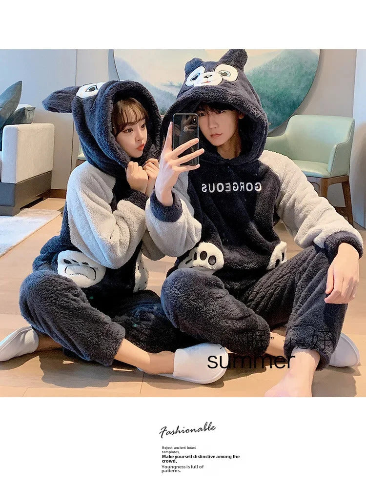 New 2022 Couple Pajamas Set Women's Thickened Fleece-lined Coral Velvet Couple Sleepwear For Spring Autumn Winter Homewear