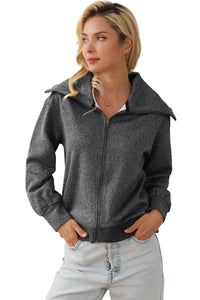 Gray Zip Front Cape Knit Jacket