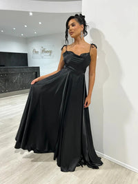 FATAPAESE Prom Dress Spandex satin Slit Side Dress A-LINE Scoop Stretch Slip Satin High Split Long Simple Evening Party