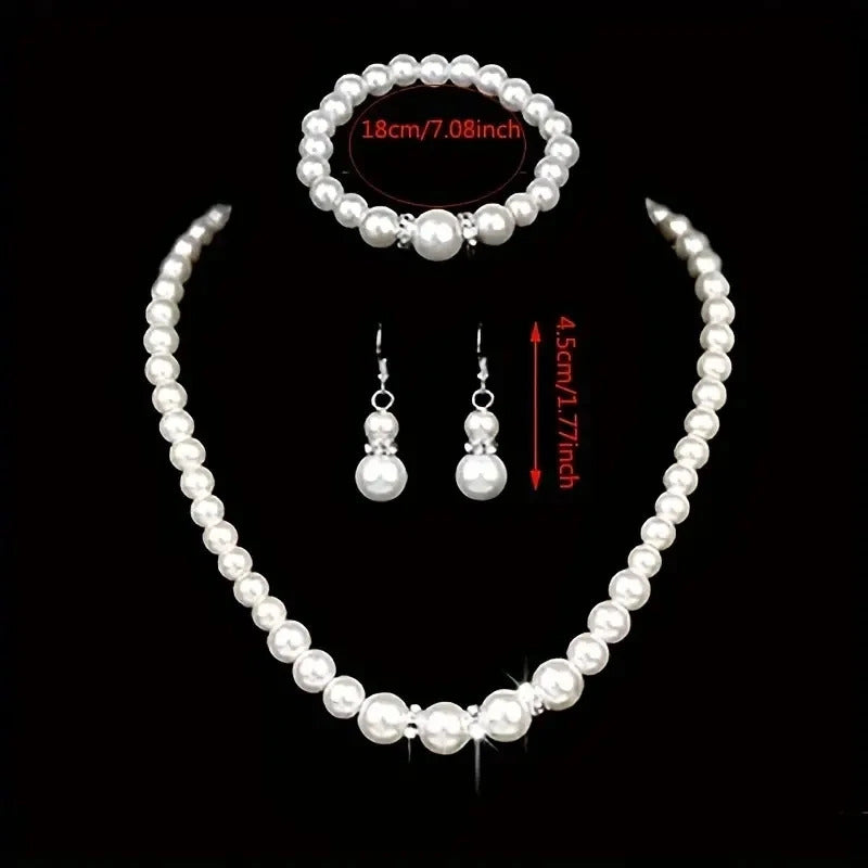 4 Pcs Women's Pearl Jewelry Set Simulated Pearls Fashion Simplicity Girl Versatile Earrings Necklaces Bracelets Jewelry Set