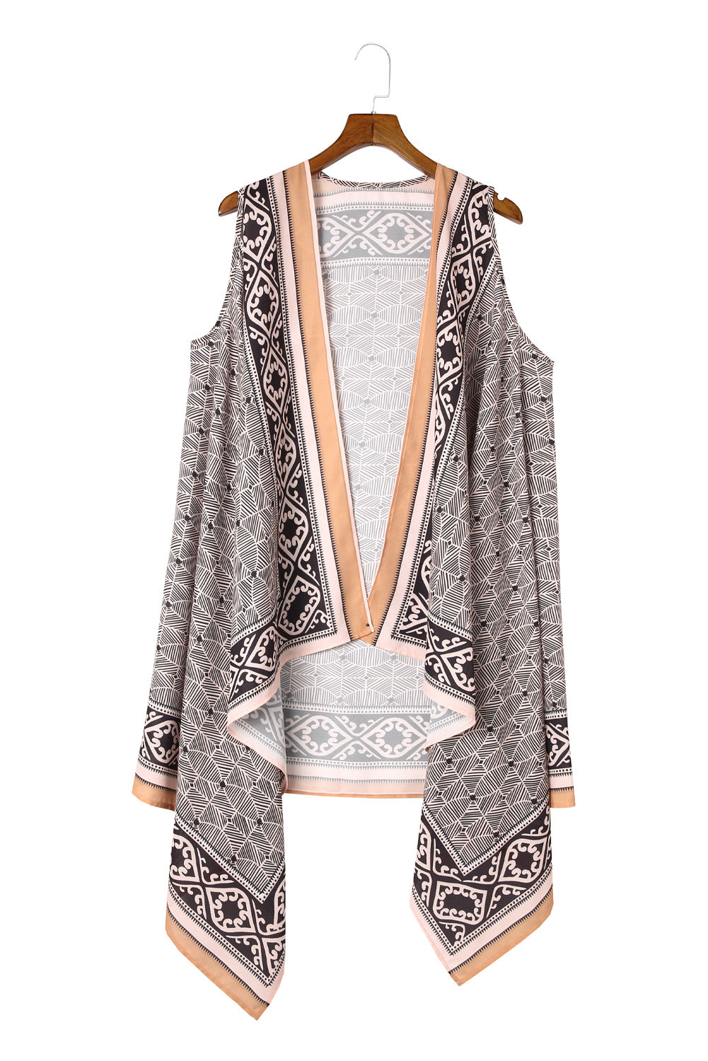 Khaki Western Fashion Print Sleeveless Kimono