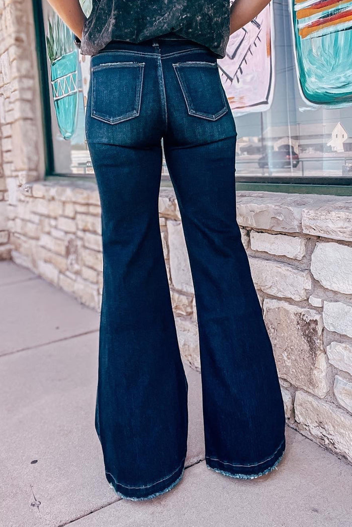 Real Teal High Rise Ripped Bell Bottom Jeans