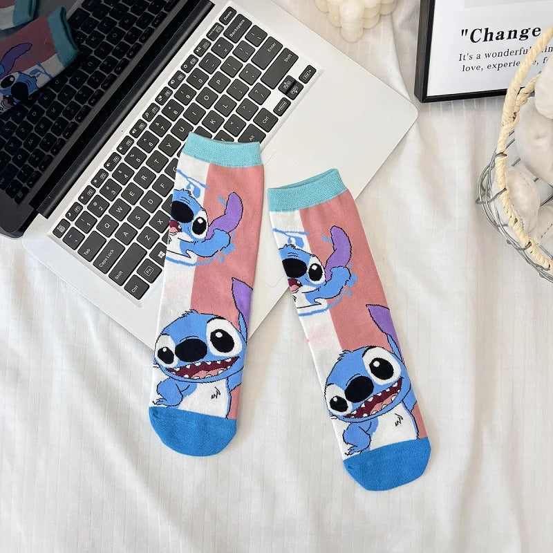 1 Pair New Design Cartoon Long Men Socks Stitch Kawaii Women Socks creative Skateboard socks Fashion knee-high Socks Size 34-42