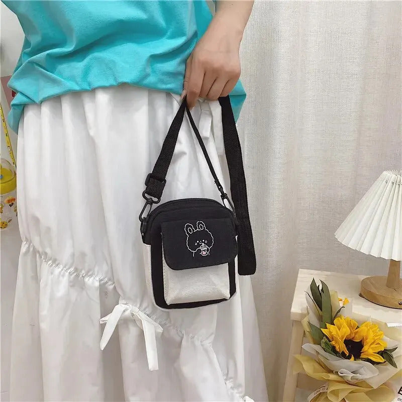 Cute Canvas One Shoulder Womens Bag Little Rabbit Korean Version Fashion Crossbody Bag Female Student Cotton Womens Handbag