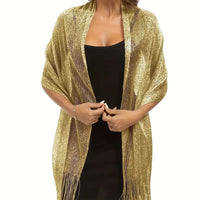 Fashion Bright Silk Sunscreen Shawl Hijab Gold Silver Shiny Scarves For Women Lace Tassel Party Evening Dress Scarf