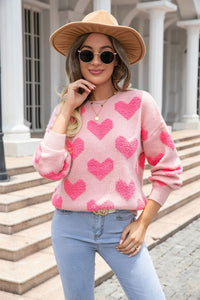 Light Pink Valentine’s Day Heart Jacquard Knit Sweater