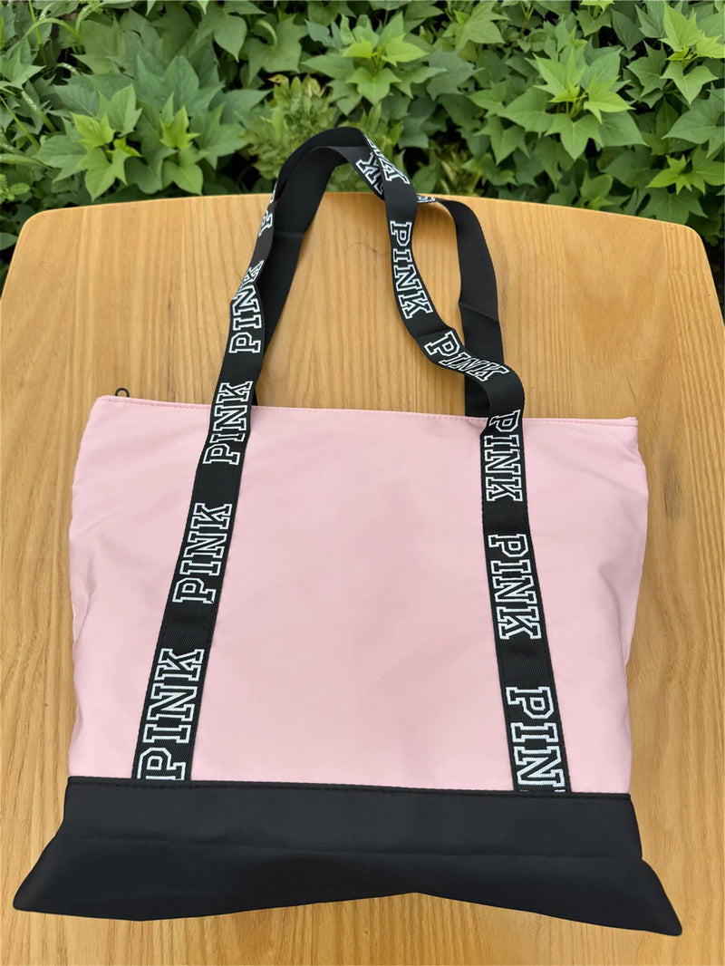 Sports Fitness Tote Bag Nylon Fabric Bags Women Handbag Pink Letter Graphic Tote Handbags Woman Shoulder Bags Casual