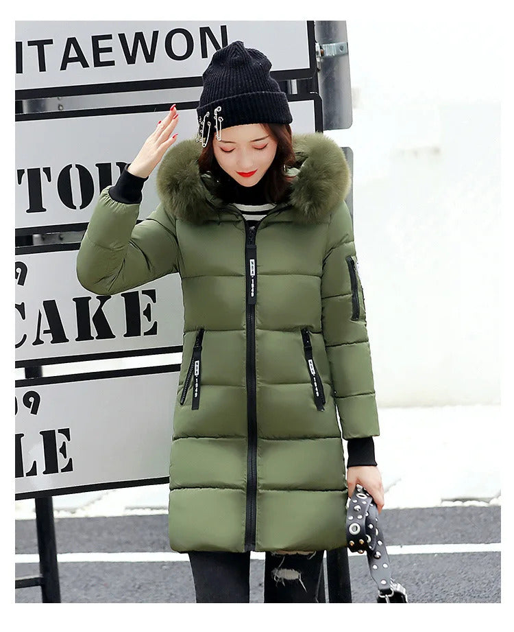 Women's Plus Size cotton jacket long hooded parka with fur collar warm thick jacket casual jacket cotton jacket women's par