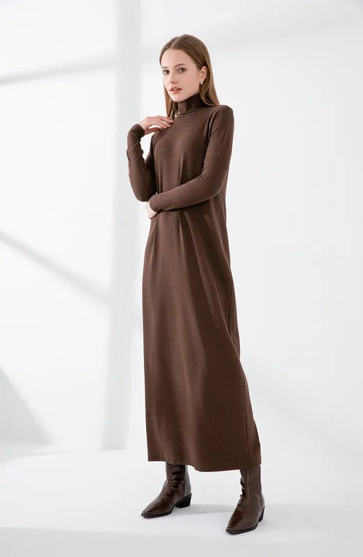 AS 2024 winter turteneck thicken ribbing dress soft and comfortable basic turn-down collar maxi dress ( Ship out in 1 day)