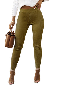 Jungle Green High Waist Faux Suede Skinny Leggings