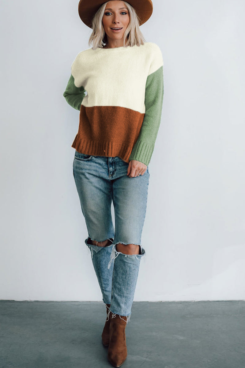 Parchment Ribbed Trim Color Block Sweater