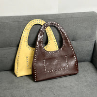 24 new retro rivet decorative shoulder bag European and American motorcycle wind oil wax leather armpit handbag for women