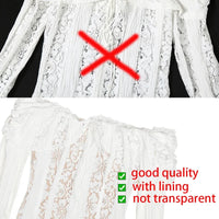 Suninheart White Off The Shoulder Bodycon Dress 2024 New in Flare Sleeve Elegant Lace Maxi Dress Wedding Guest Dress for Women