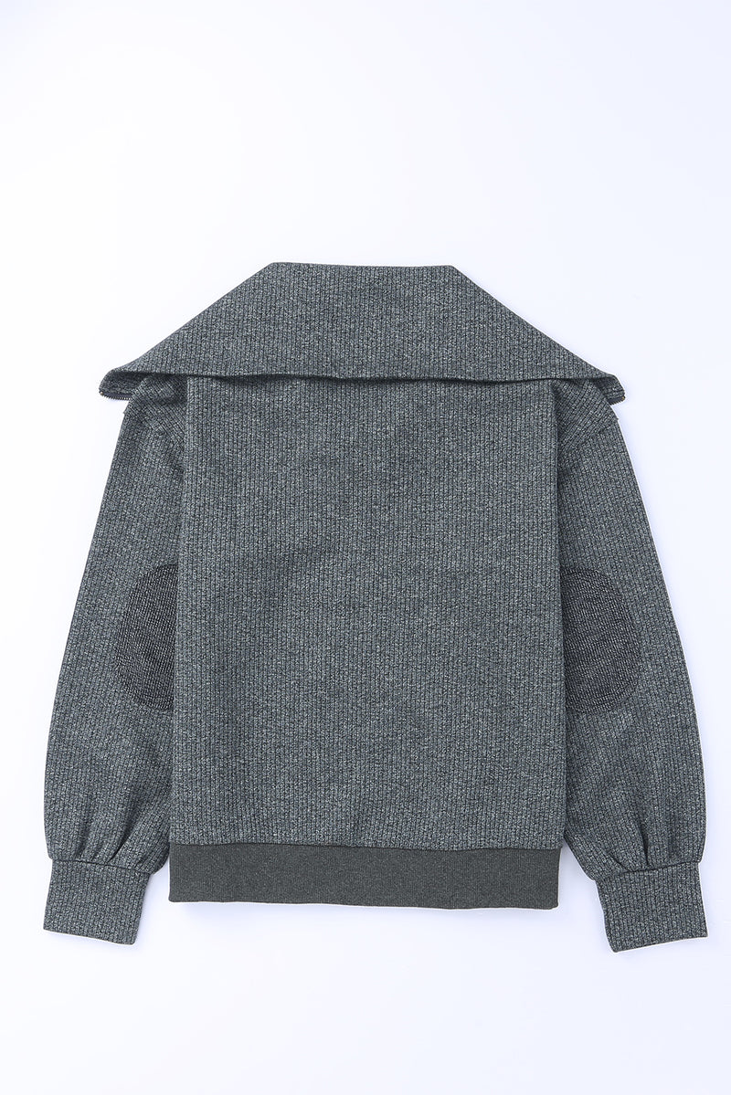 Gray Zip Front Cape Knit Jacket