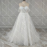 Luxe Shimmer Tulle Off Shoulder Wedding Dress with Embroidered 3D Flowers Sweetheart Puffy Lace Up Customized Bridal Gowns