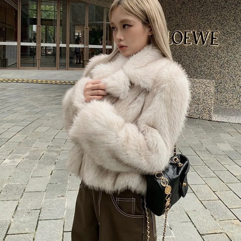 2024 Luxury Brand Autumn Winter Fur Coat Women Short Lazy Wind Fox Fur Jacket Cropped Fluffy Casaco De Pele Feminino