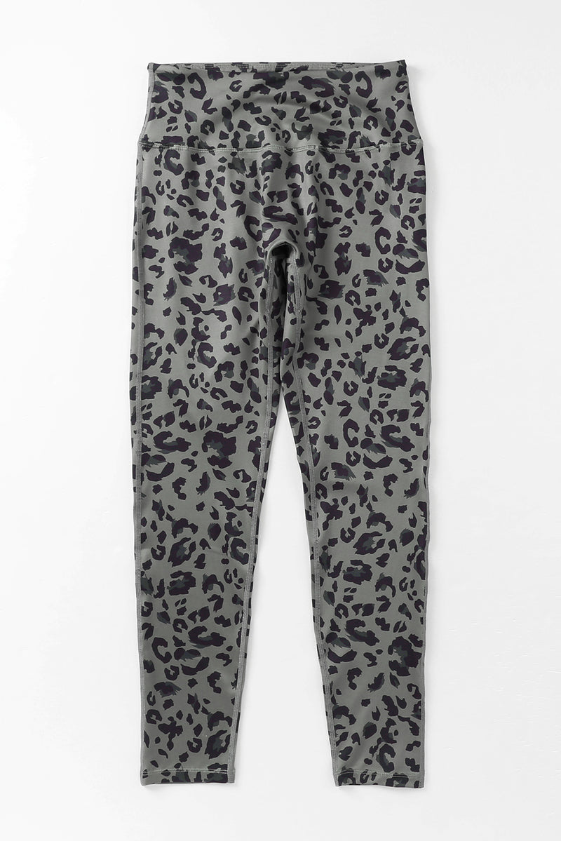 Gray Classic Leopard Print Active Leggings