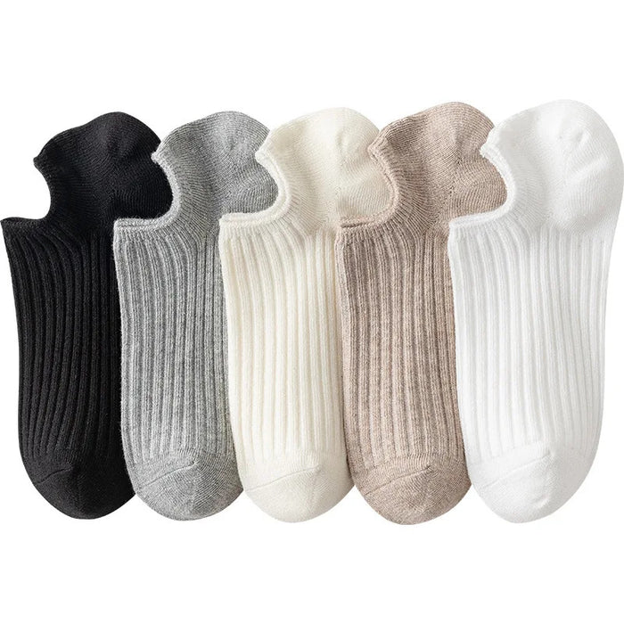 Boat Socks Women'S Summer Thin Solid Double Needle Cotton Invisible Socks Shallow Mouth Anti-Skid Breathable Boat Socks