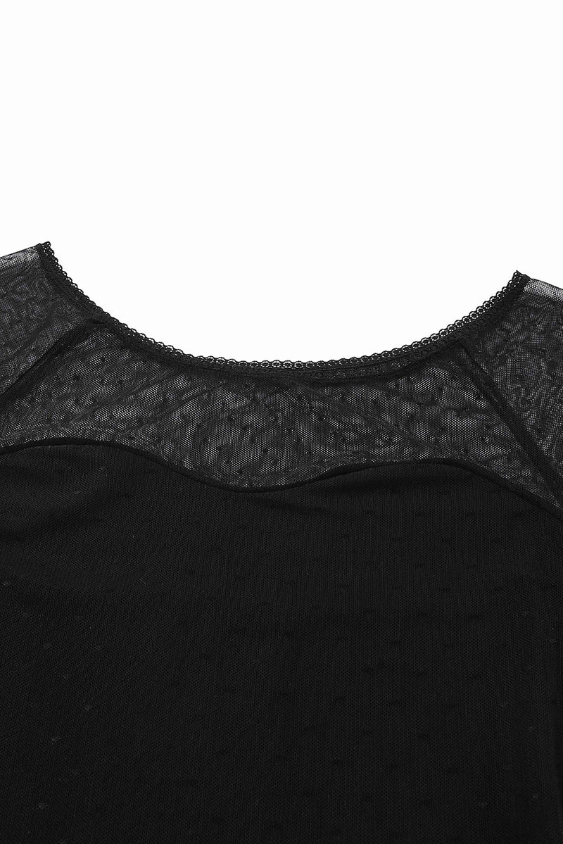 Black Dotty Mesh Overlay Long Sleeve Bodysuit