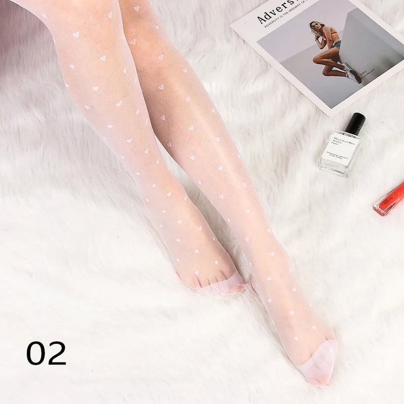 Sexy Women Tights Classic Small Polka Dot Silk Stockings Thin Vintage Faux Tattoo Thigh Sheer Pantyhose Female Elastic Hosiery