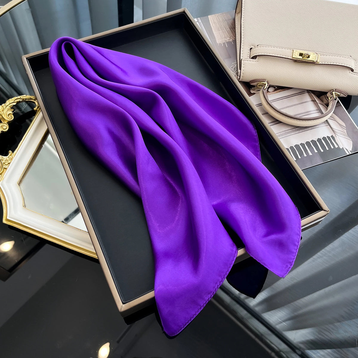 60cm Solid Colors Neckerchief Hijab Scarf For Women Silk Satin Headband Hair Scarves Female Square Shawls Head Scarfs For Ladies