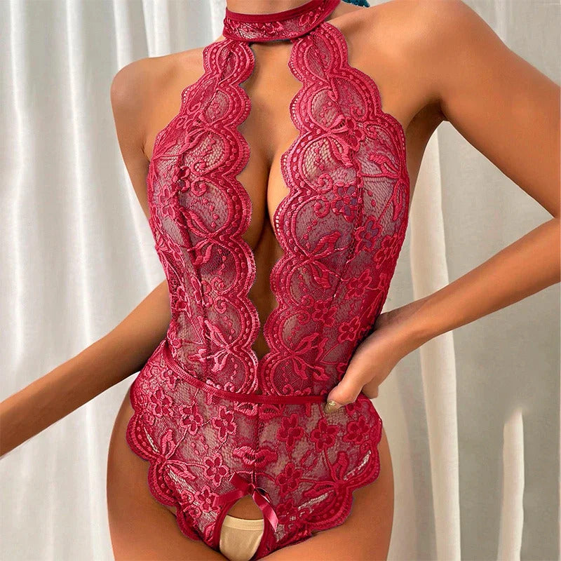 Sexy Open Bodysuit  Underwear For Women Lace Perspective Night Skirt Sex Costumes Erotic Lingerie  Corsets bra and panty set