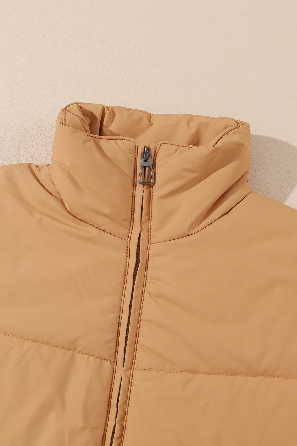 Brown Zip Up Pocketed Puffer Coat