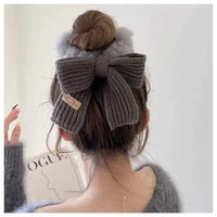 Autumn and Winter Gentle Knitted Wool Bow Hair Rope Girl's Sweet and Versatile Large Hair Ring Head Rope Hair Rubber Band